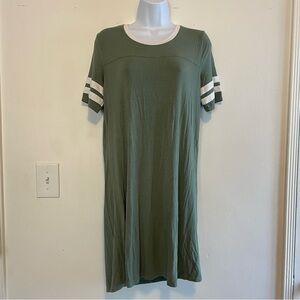 Medium Green & White Sporty T-Shirt Dress